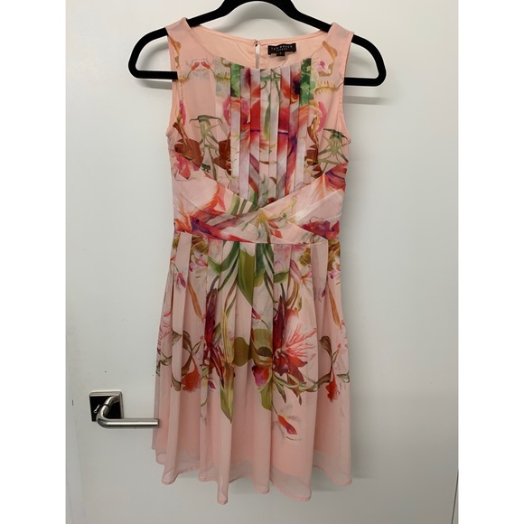 Ted Baker Dresses Ted Baker Pink Floral Pleated Dress Size Poshmark
